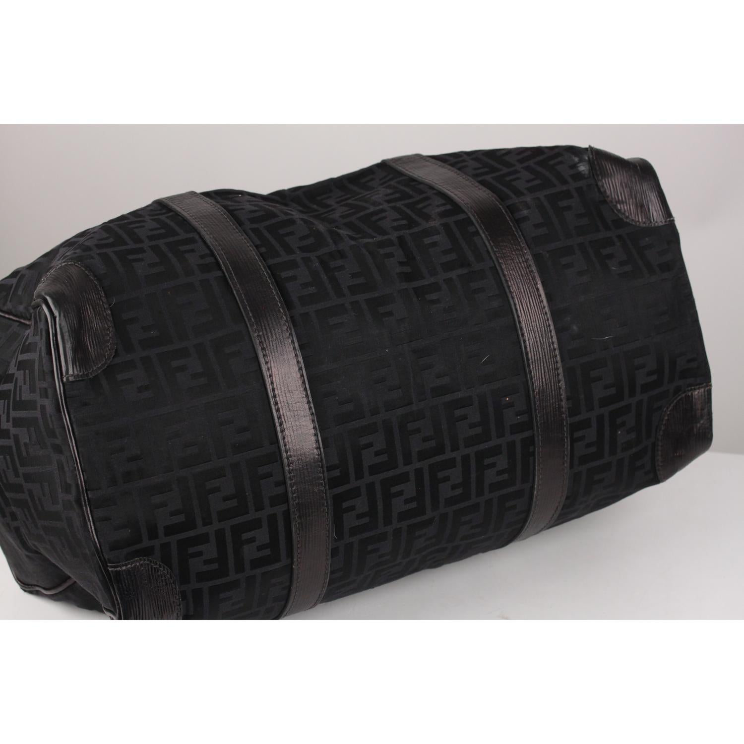 Fendi Vintage Black Monogram Canvas Duffle Weekend Bag In Fair Condition In Rome, Rome