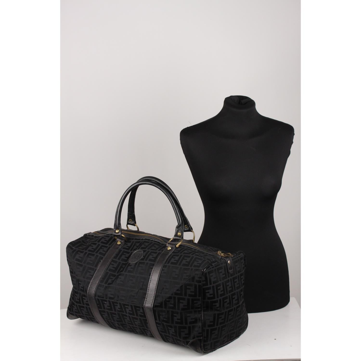 Fendi Vintage Black Monogram Canvas Duffle Weekend Bag 1