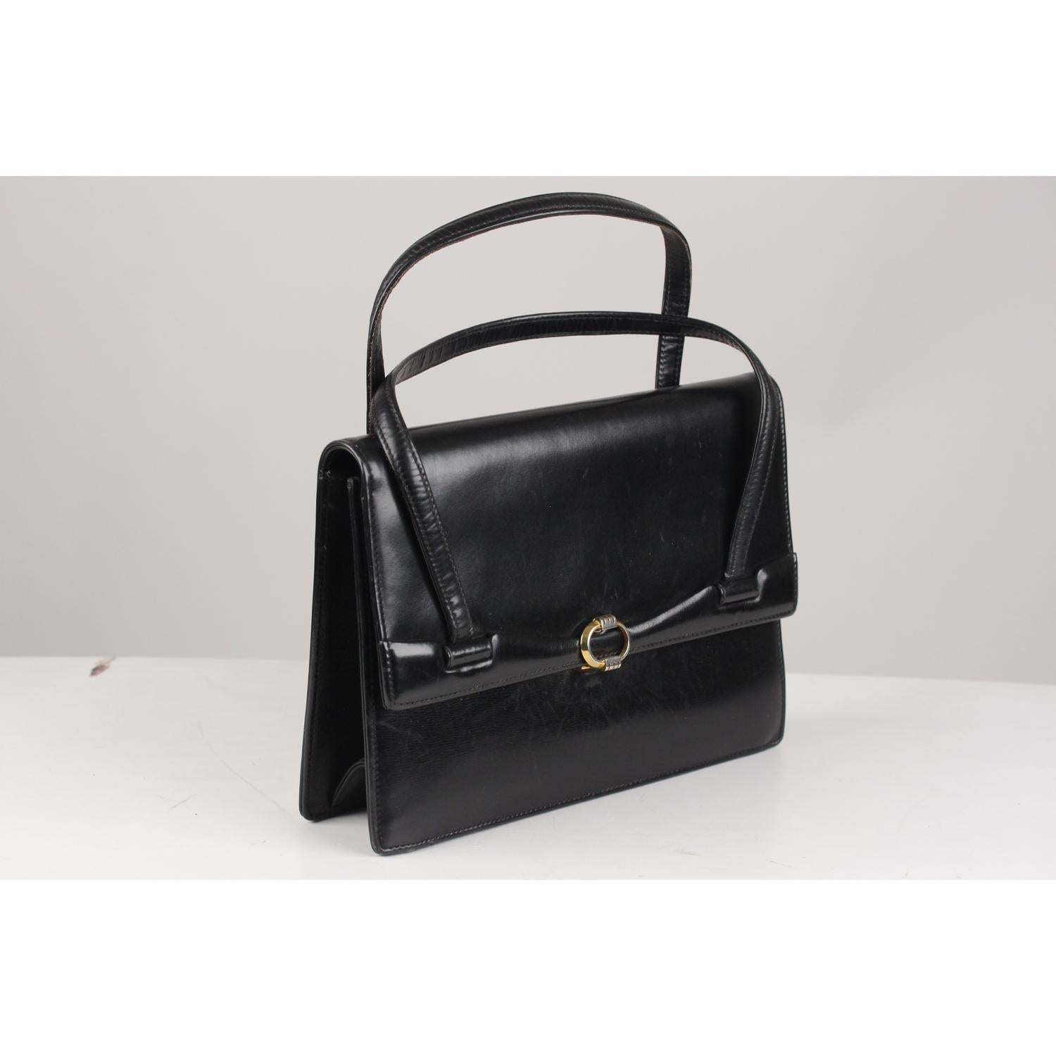 Gucci Vintage Black Leather Handbag Top Handle Bag Purse In Good Condition In Rome, Rome