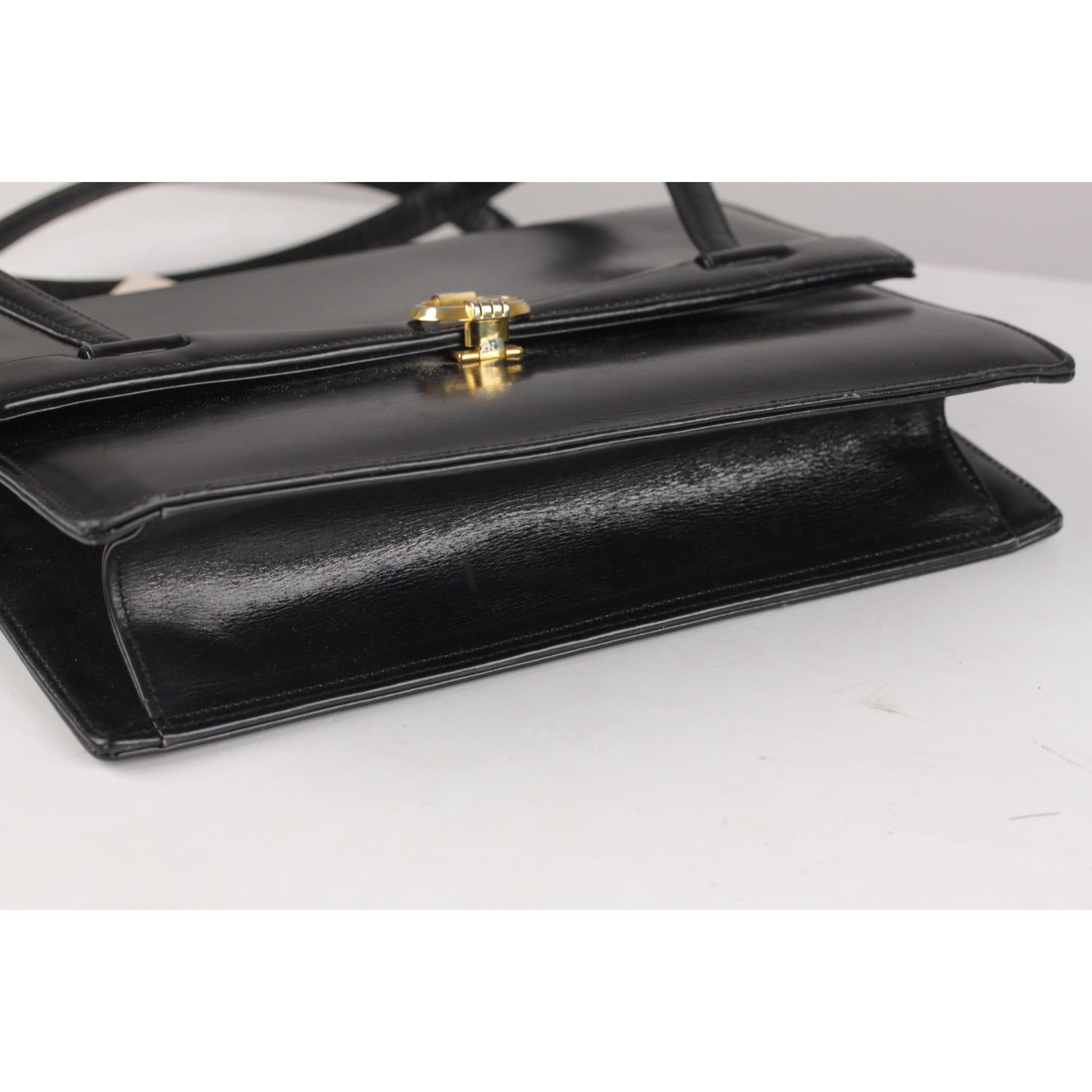 Gucci Vintage Black Leather Handbag Top Handle Bag Purse 2