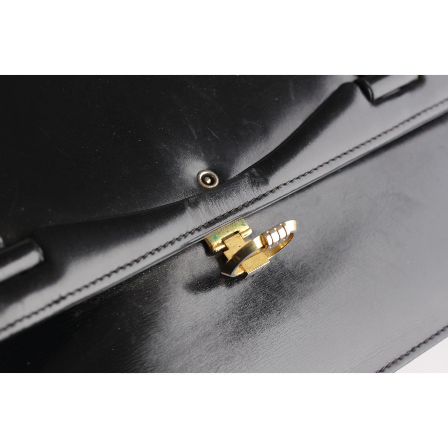 Gucci Vintage Black Leather Handbag Top Handle Bag Purse 4