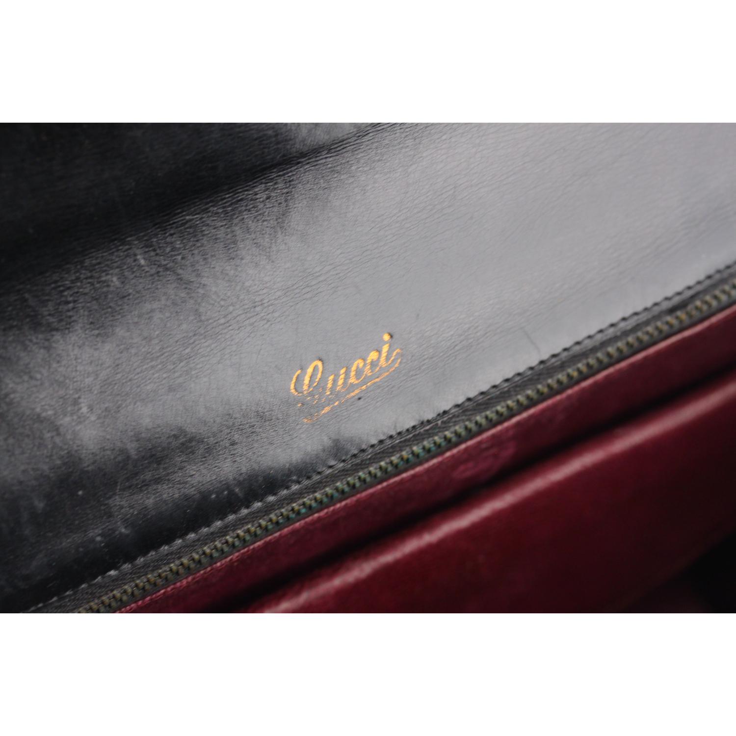 Gucci Vintage Black Leather Handbag Top Handle Bag Purse 6