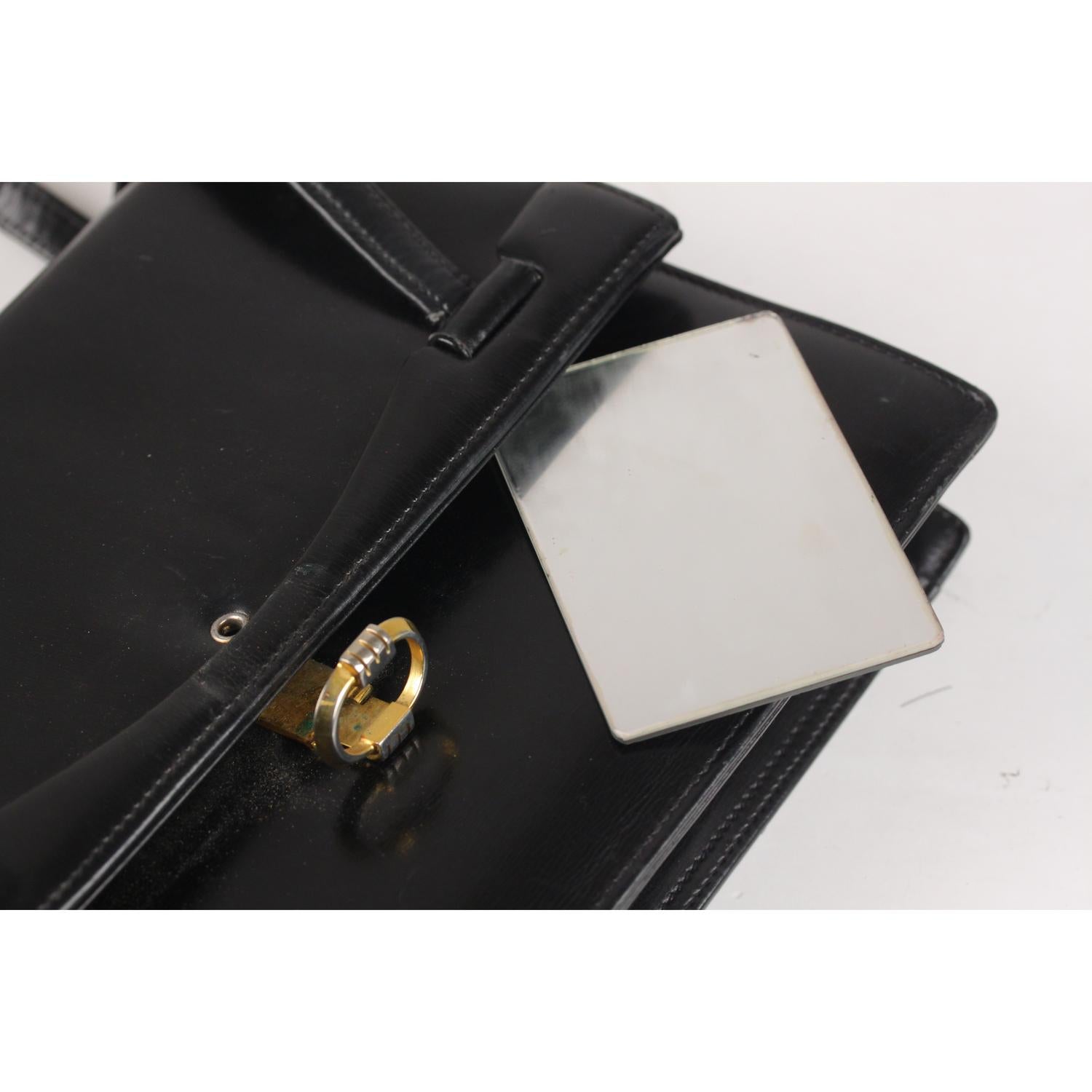 Gucci Vintage Black Leather Handbag Top Handle Bag Purse 7