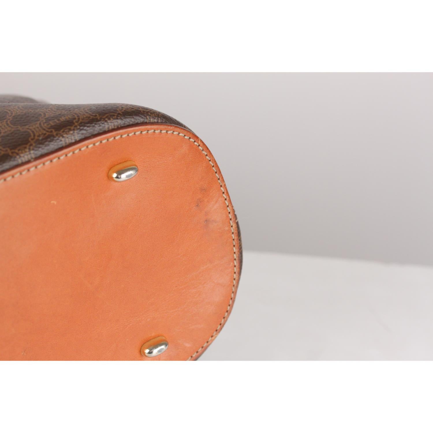 Celine Vintage Brown Macadam Canvas Satchel Bag with Shoulder Strap 1