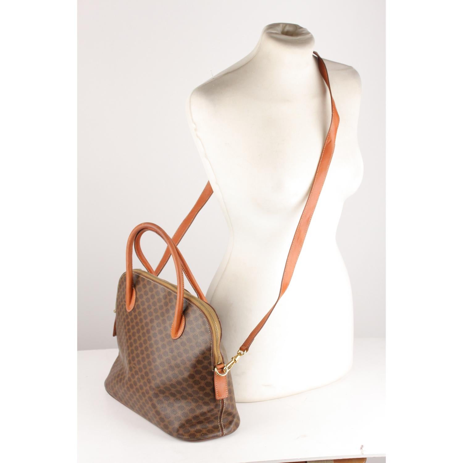 Celine Vintage Brown Macadam Canvas Satchel Bag with Shoulder Strap 2