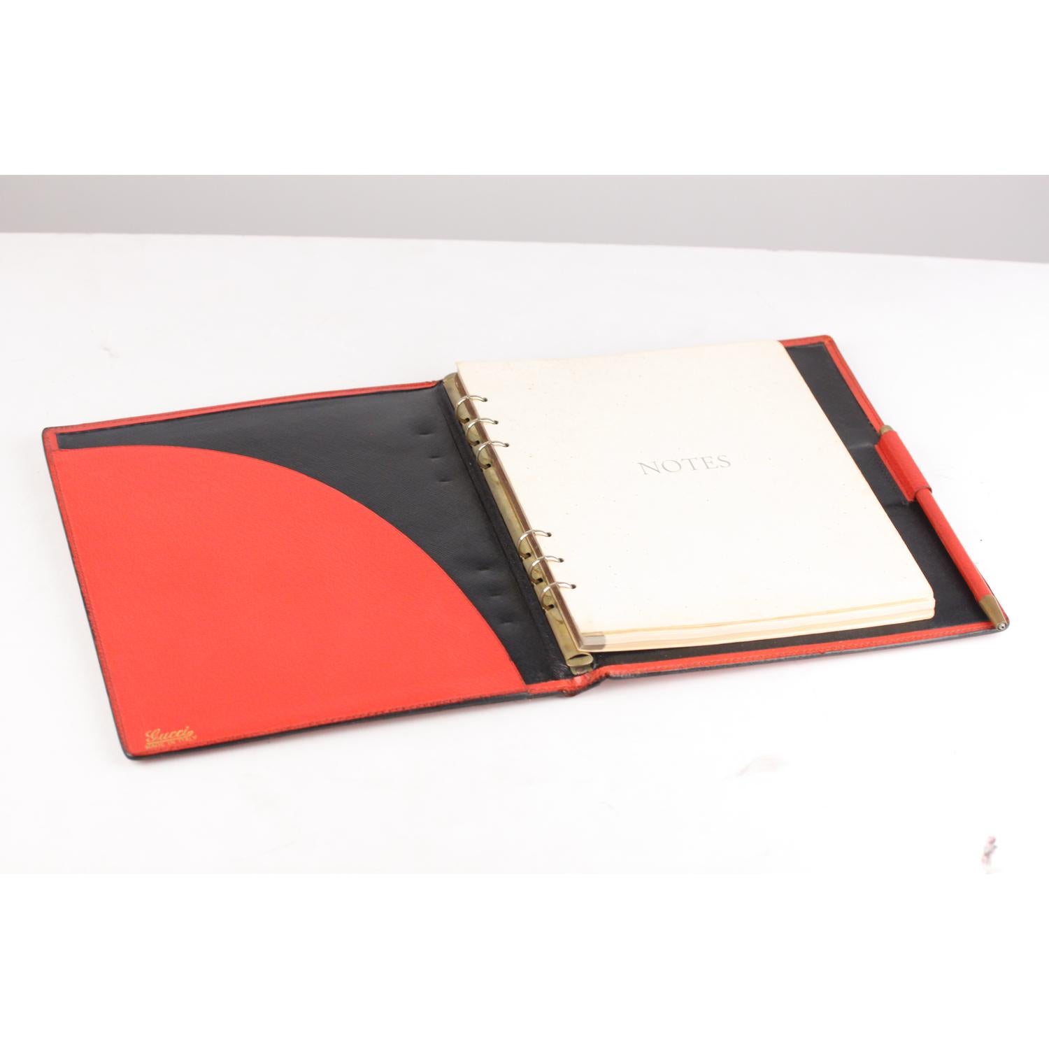 Gucci Vintage Red Leather 6 Ring Agenda Notebook with Pen 1