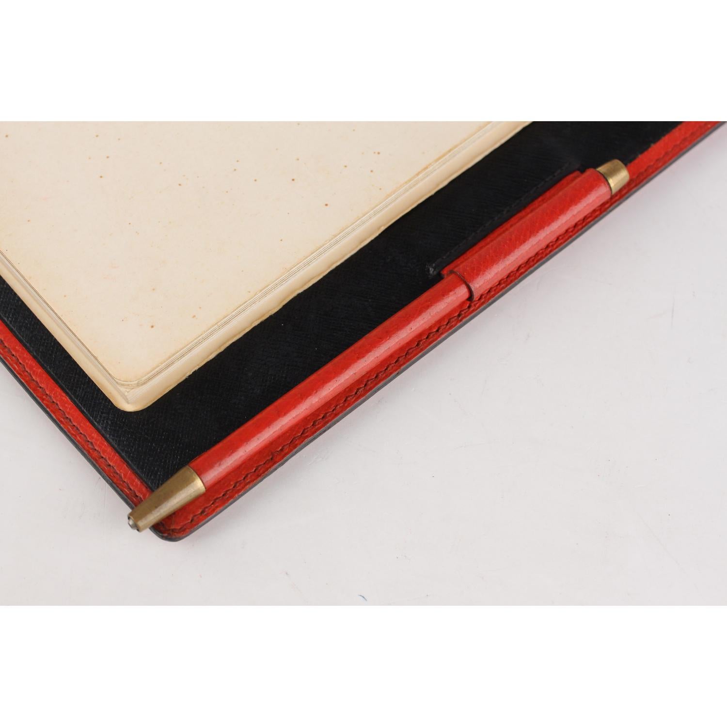 Gucci Vintage Red Leather 6 Ring Agenda Notebook with Pen 4