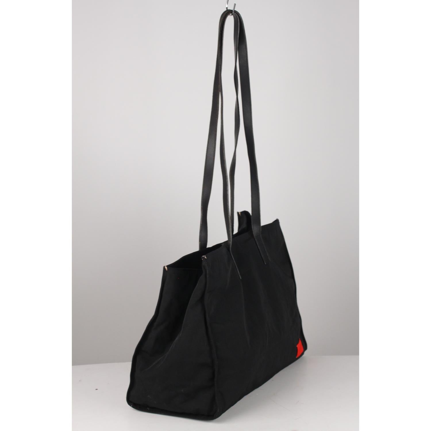 Women's Valentino Garavani Black Canvas Large Tote with Long Straps