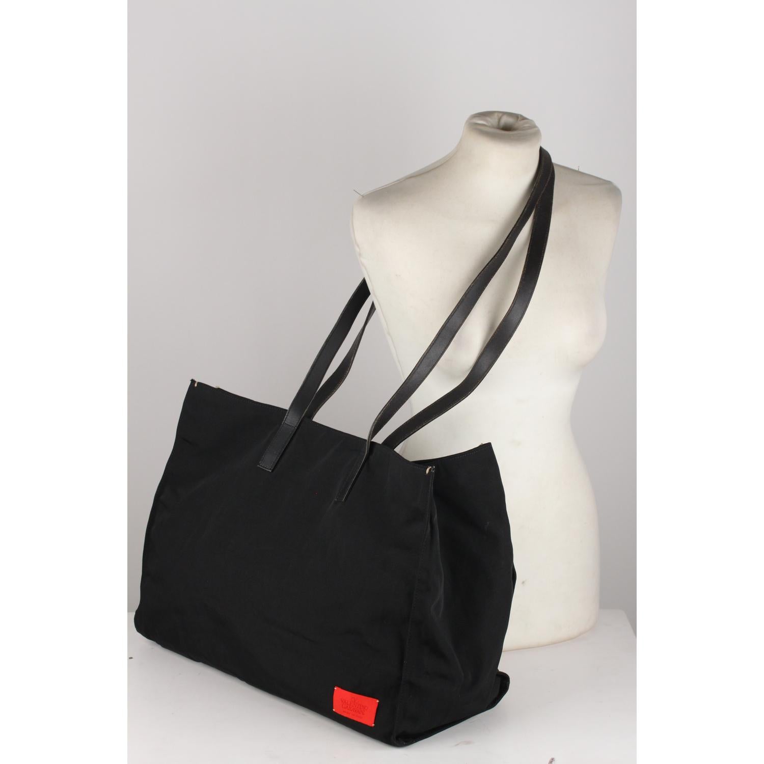 Valentino Garavani Black Canvas Large Tote with Long Straps 4