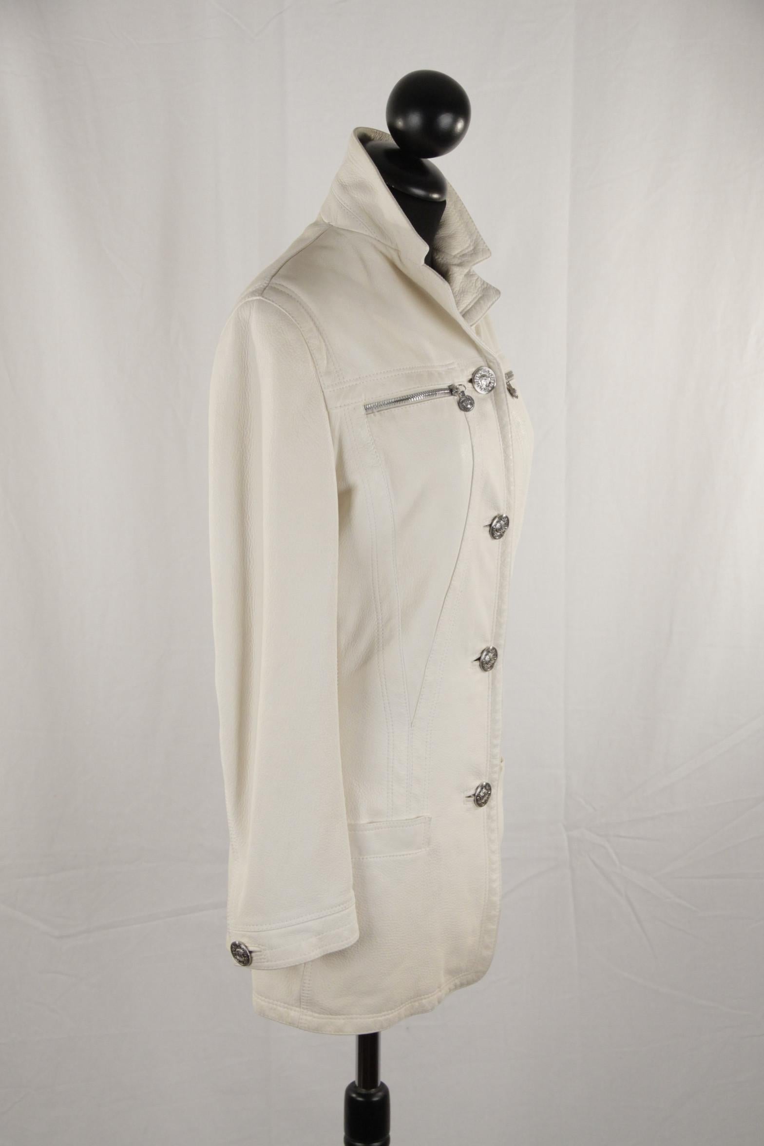 Women's Gianni Versace Vintage White Leather Jacket with Medusa Details