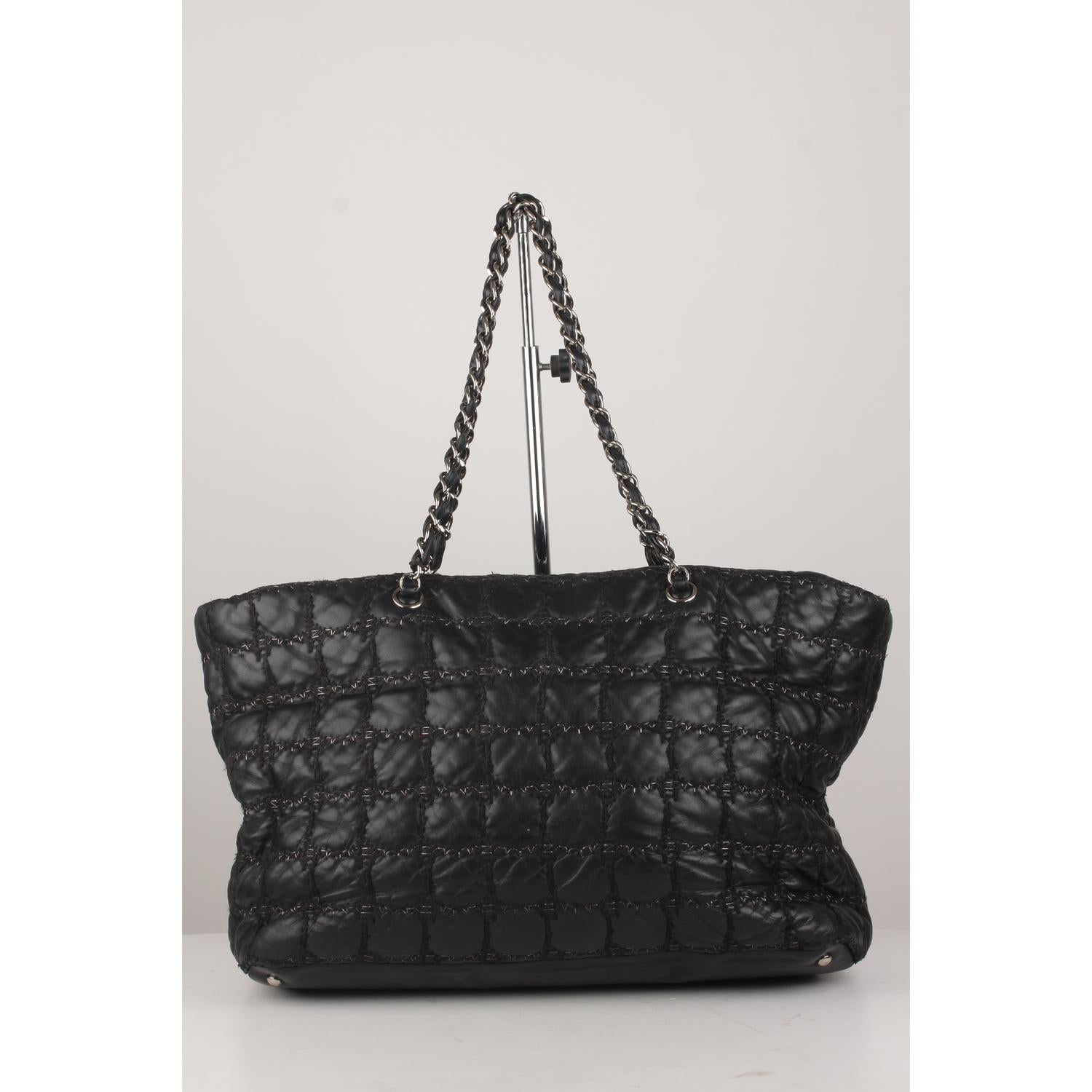 Women's Chanel Black Tweed Square Stitch Quilted Leather Large Tote Bag