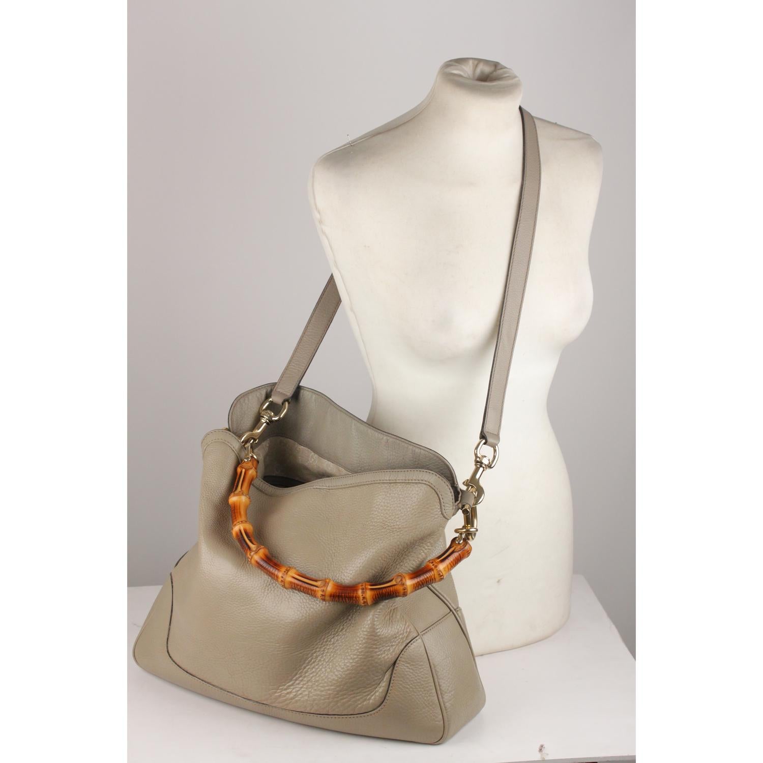 Gucci Taupe Leather Diana Hobo Bag Tote Bamboo Handle 2