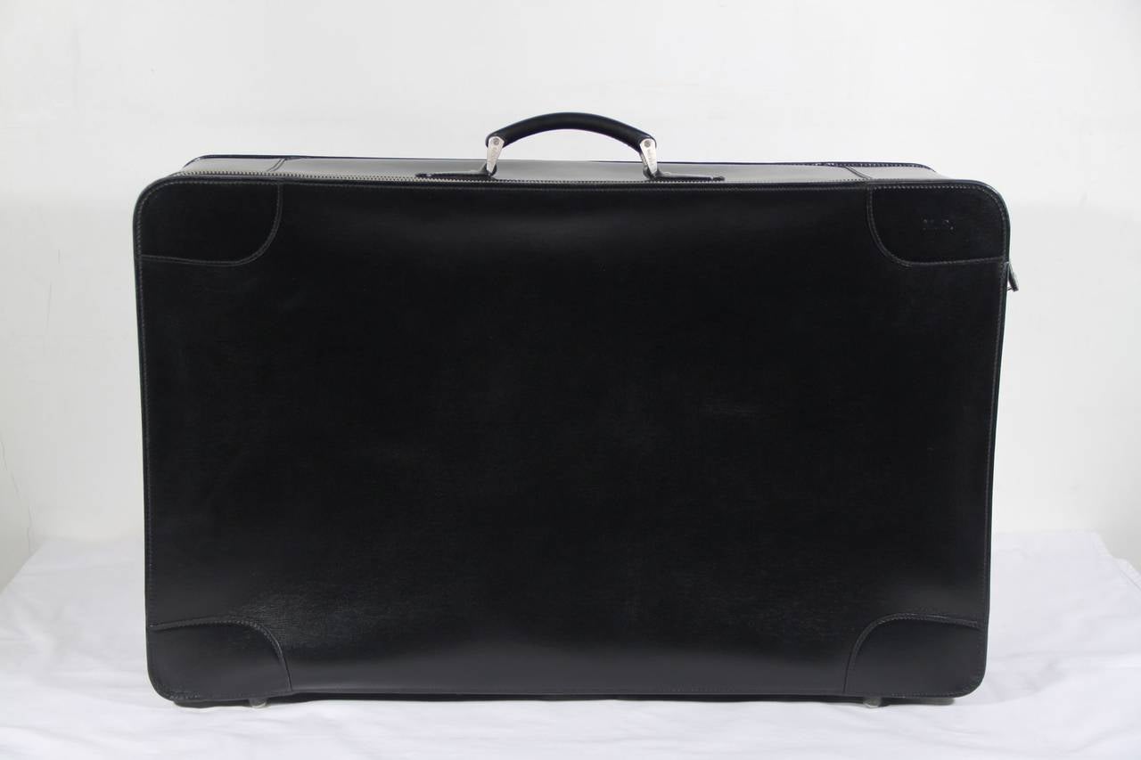 VALEXTRA Black Leather COSTA 75 SUITCASE Luggage w/ Protective Cover 3