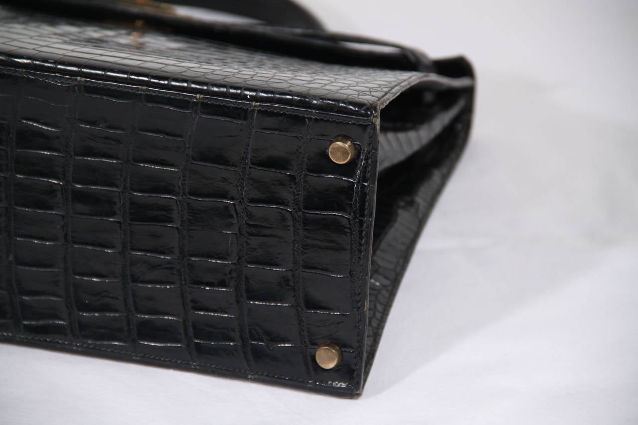 HERMES PARIS VINTAGE Black CROCODILE SKIN Leather KELLY BAG 35 ...  