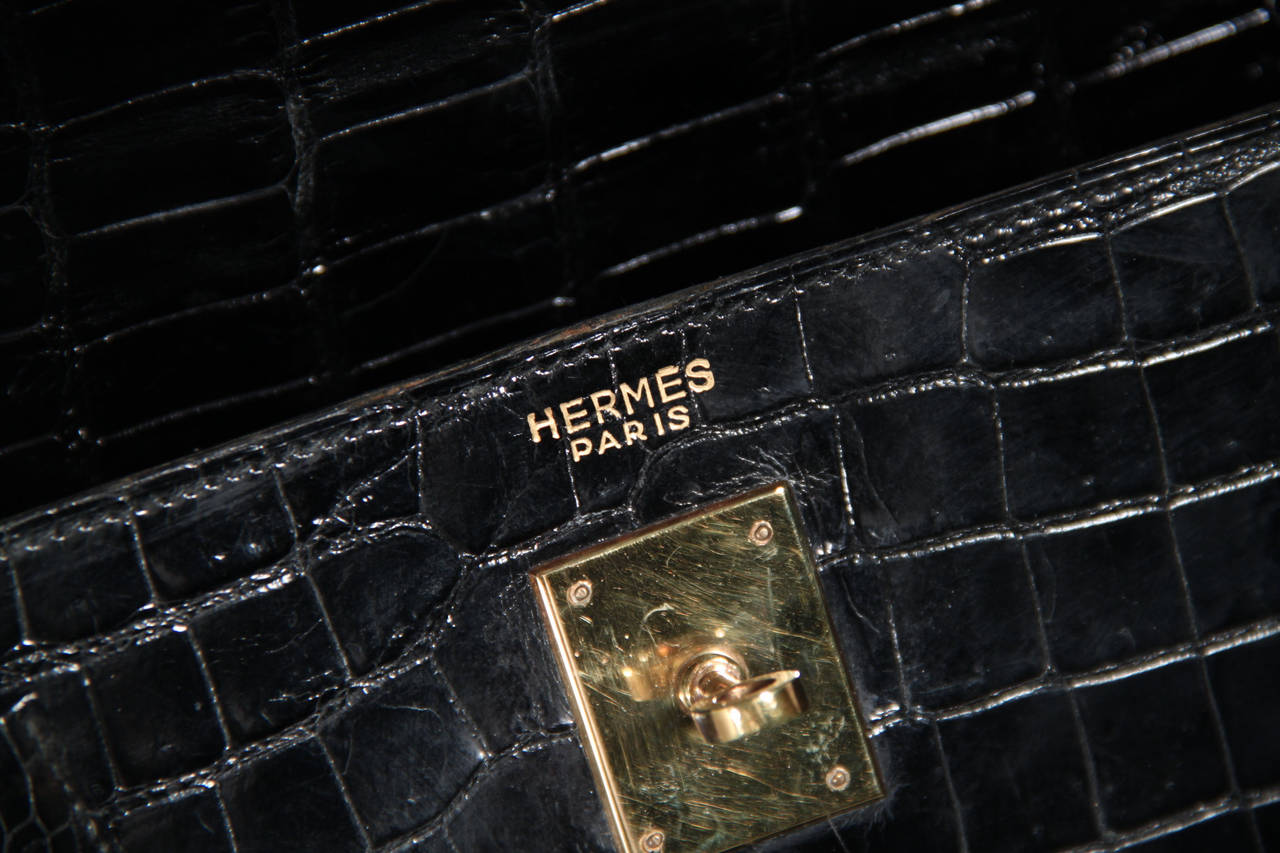 HERMES PARIS VINTAGE Black CROCODILE SKIN Leather KELLY BAG 35 ...  