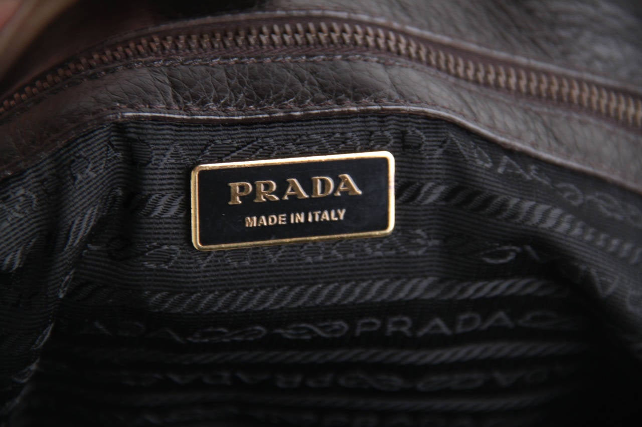 Prada Black Canvas and Dark Brown Leather Tote Handbag with Front Pockets 6