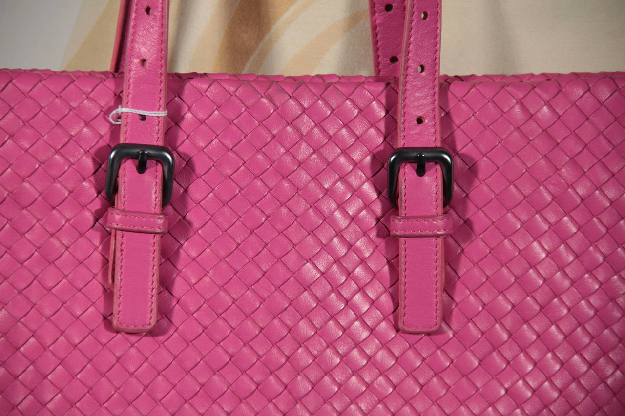 BOTTEGA VENETA Italian Pink INTRECCIATO Woven Leather TOTE Shopping Bag RARE 2