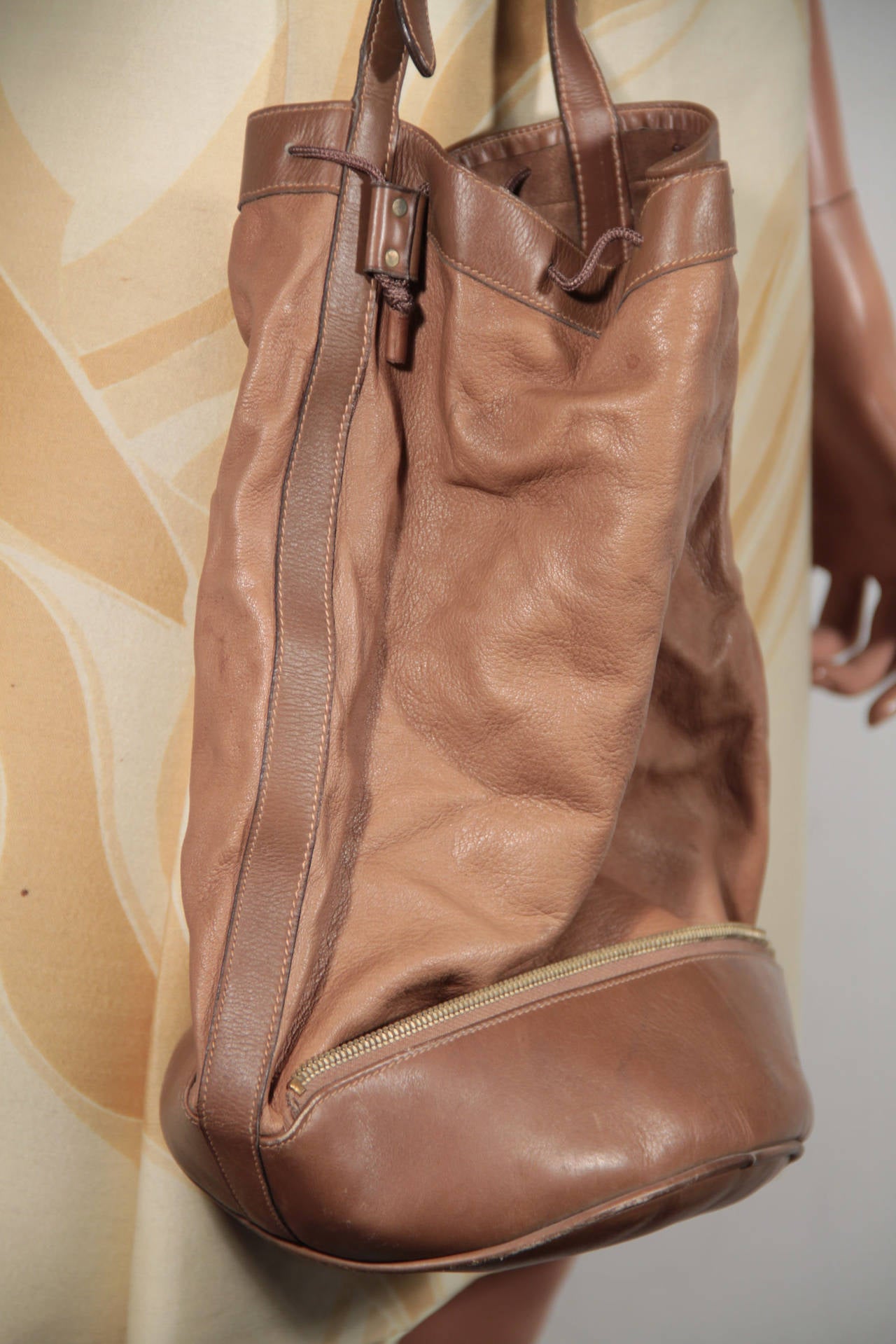 GUCCI Italian VINTAGE Tan Leather FOLDABLE TOTE Folding Bucket HANDBAG 1