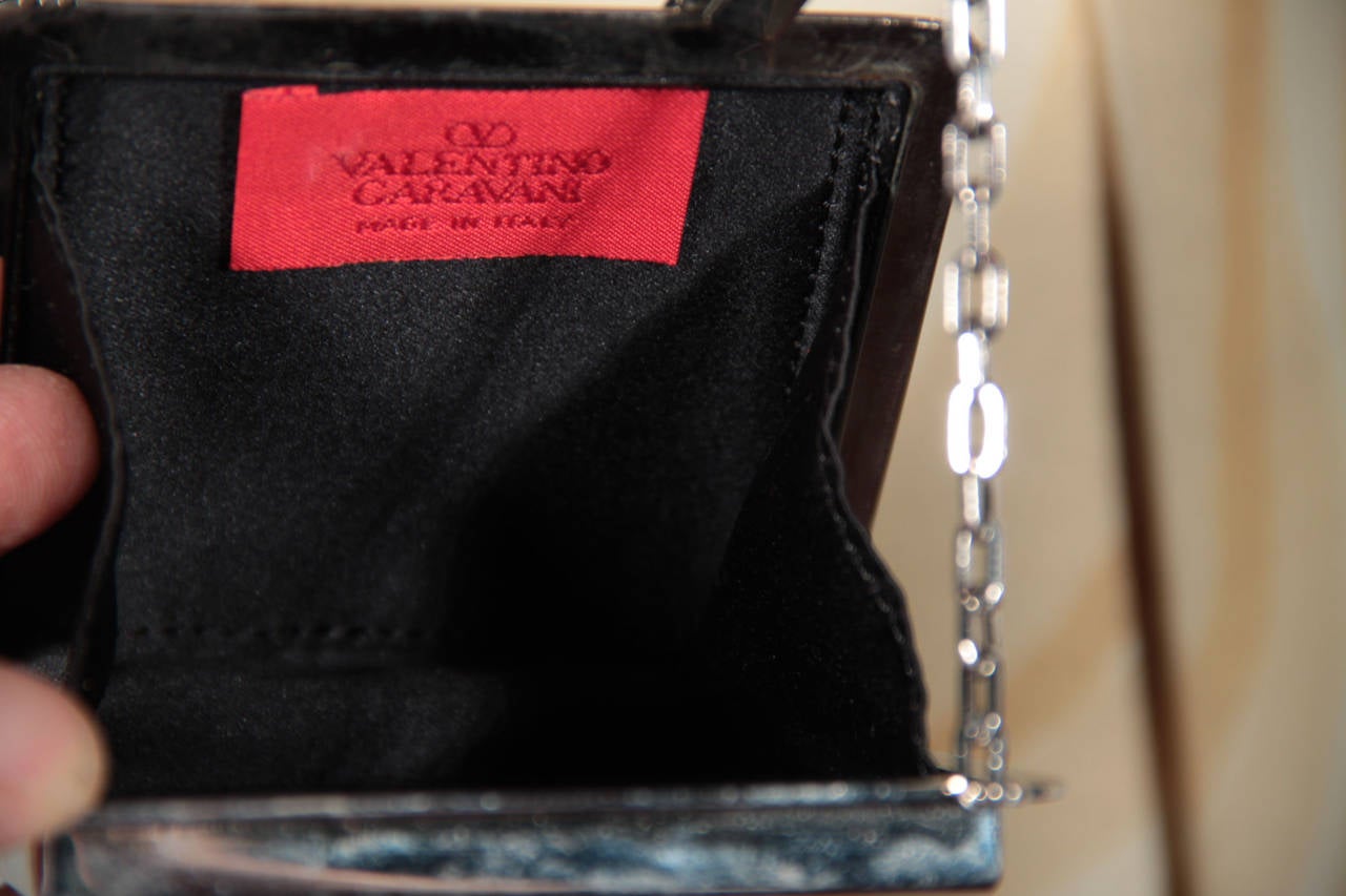 VALENTINO GARAVANI Silver Metal Black ENAMEL EVENING BAG Haute Couture RARE