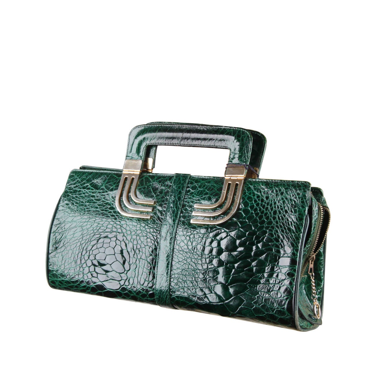 VINTAGE Italian Green TURTLE SKIN Leather TOTE HANDBAG w/ Matching Wallet