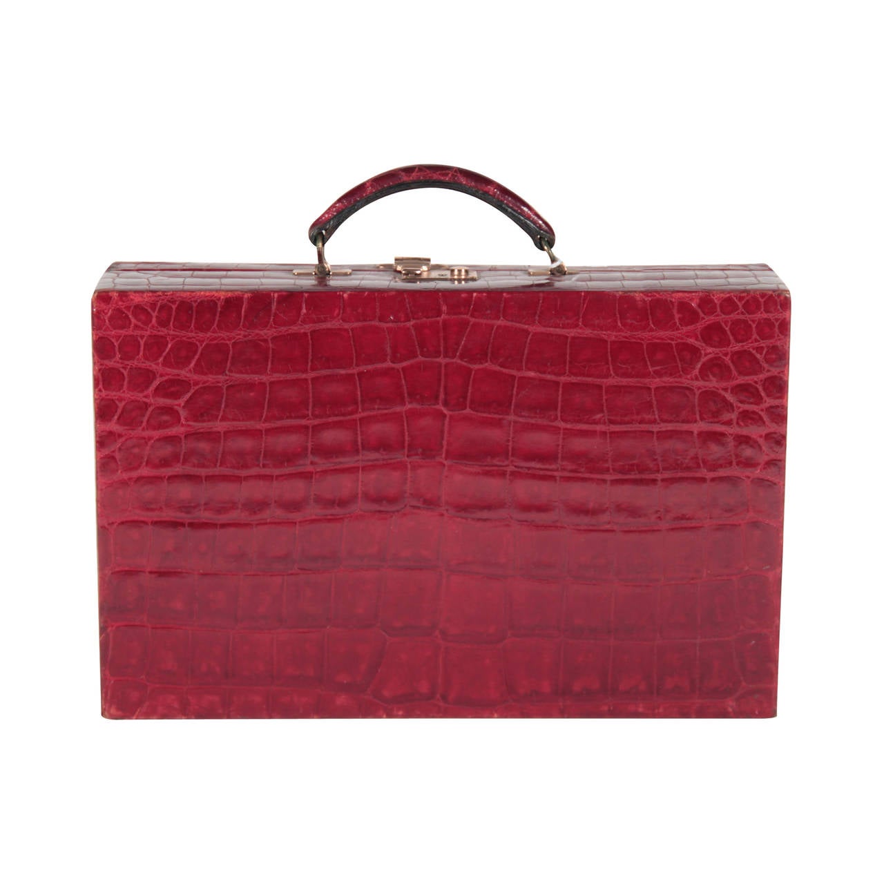 VALEXTRA Italian VINTAGE Burgundy CROCODILE leather JEWELRY CASE Bag