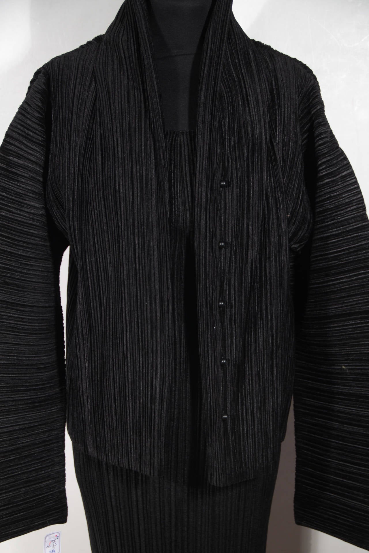 ISSEY MIYAKE Black Pleated DRESS SUIT Jacket & Maxi Dress SET Size S 3