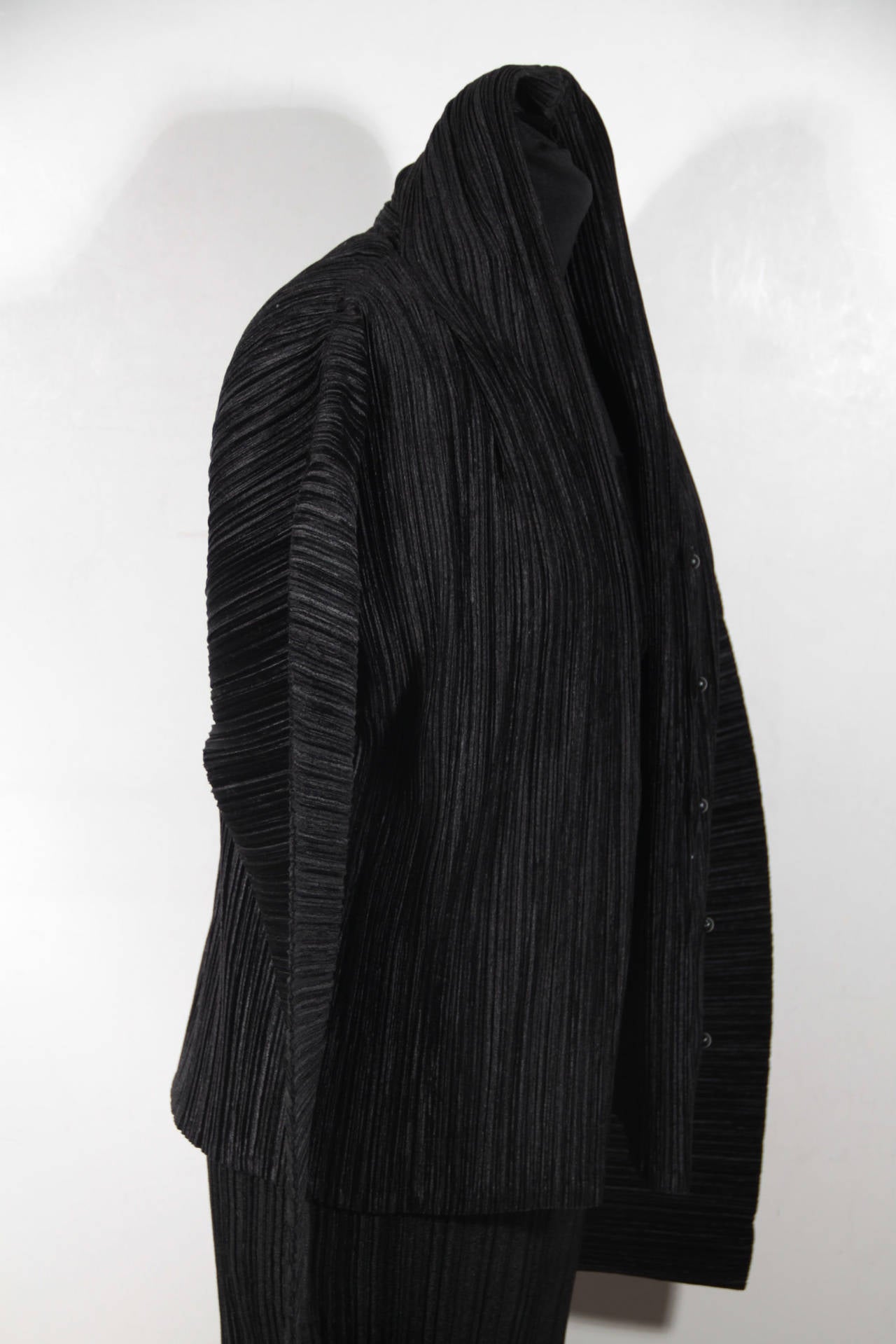 ISSEY MIYAKE Black Pleated DRESS SUIT Jacket & Maxi Dress SET Size S 1