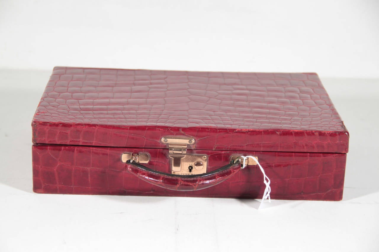 Red VALEXTRA Italian VINTAGE Burgundy CROCODILE leather JEWELRY CASE Bag