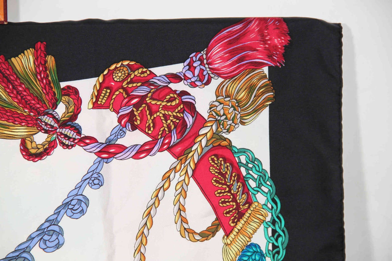 Gray HERMES PARIS Silk SCARF LE TIMBALIER by Francoise Heron 1961 w/ BOX