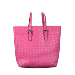 BOTTEGA VENETA Italian Pink INTRECCIATO Woven Leather TOTE Shopping Bag RARE