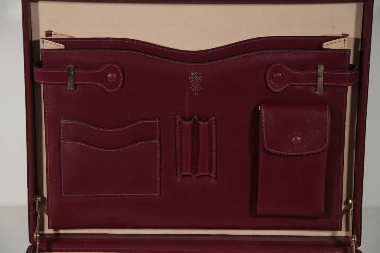 GUCCI Italian VINTAGE Burgundy Leather HARD SIDE BRIEFCASE Work Bag HANDBAG 1