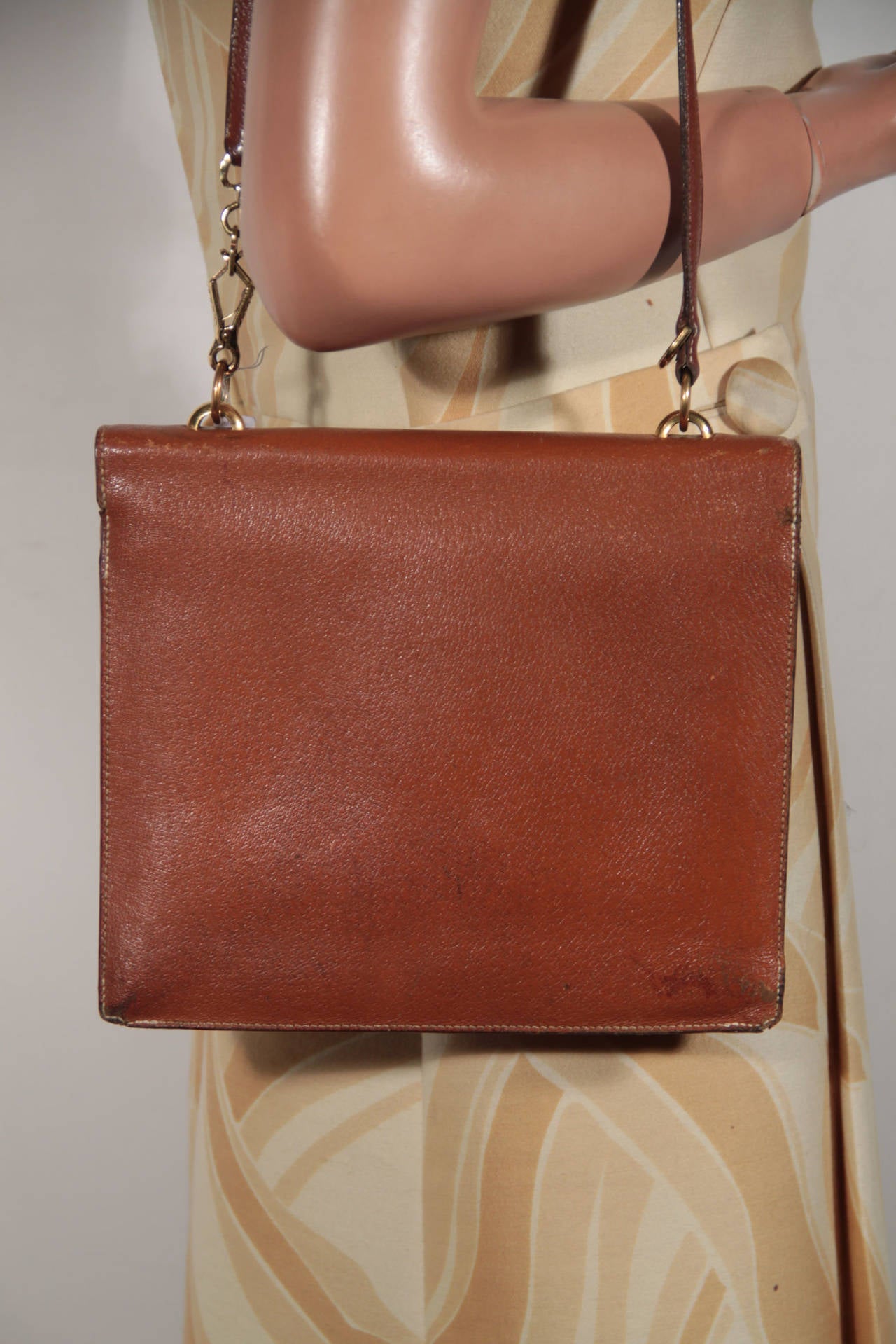 HERMES PARIS Vintage 1960s Tan Leather FLAP SHOULDER BAG Handbag PURSE For Sale at 1stdibs