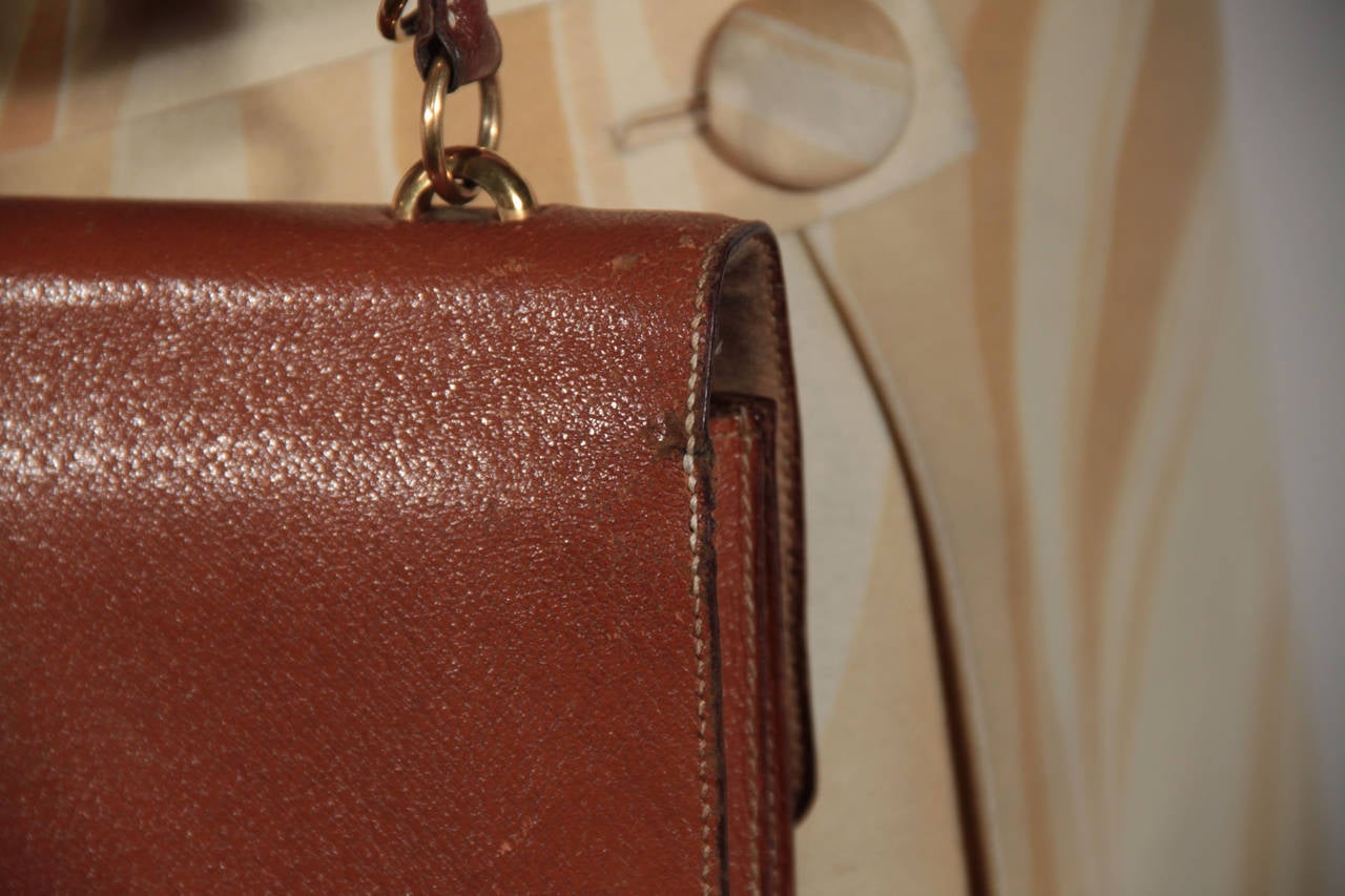 HERMES PARIS Vintage 1960s Tan Leather FLAP SHOULDER BAG Handbag PURSE