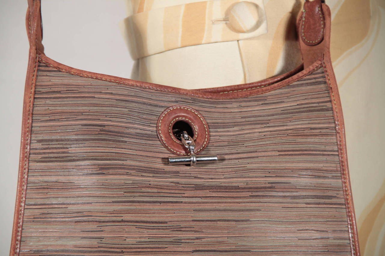Women's HERMES PARIS Brown & VIBRATO Multicolor Leather VESPA Tote SHOULDER BAG Rare