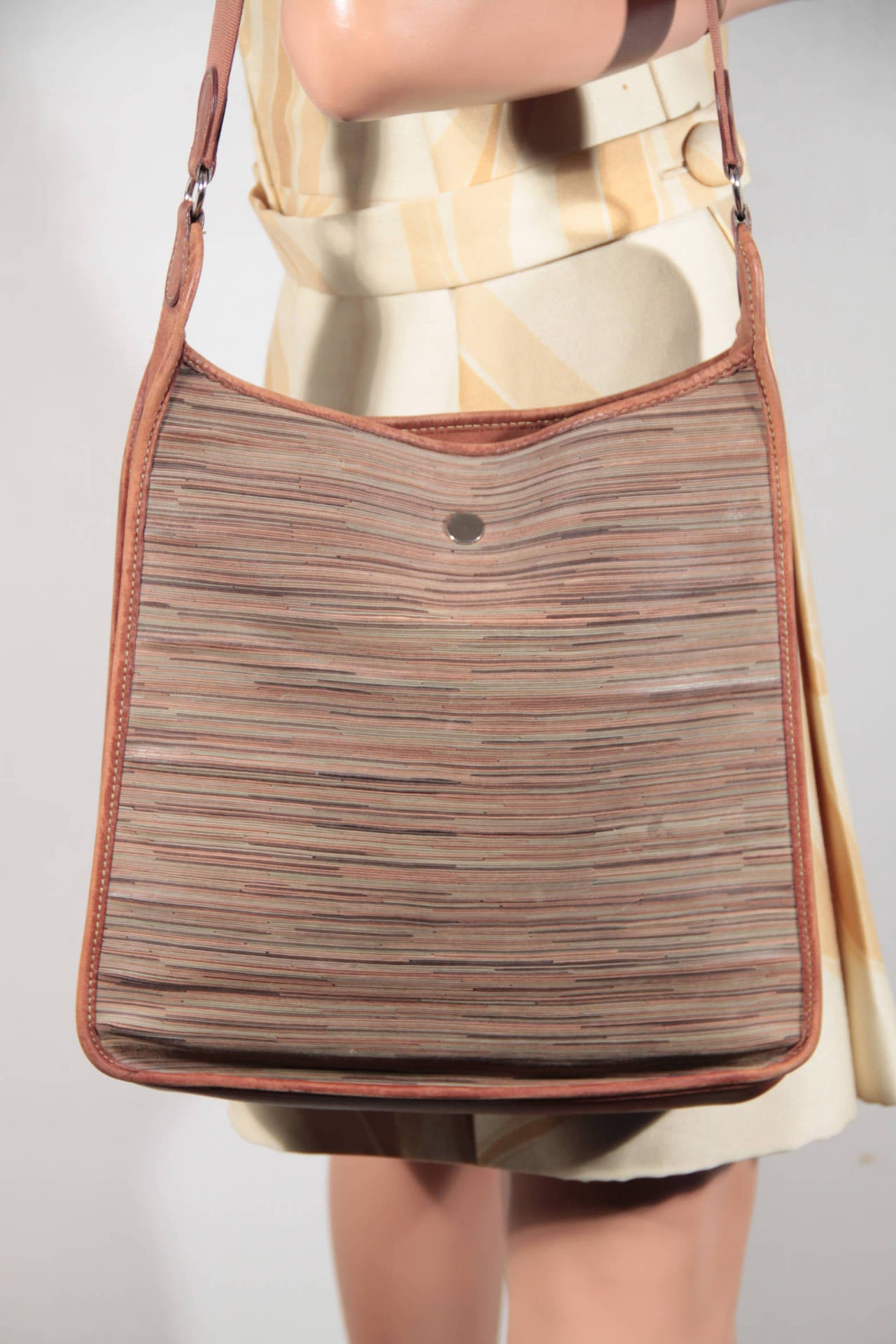 HERMES PARIS Brown & VIBRATO Multicolor Leather VESPA Tote SHOULDER BAG Rare 2