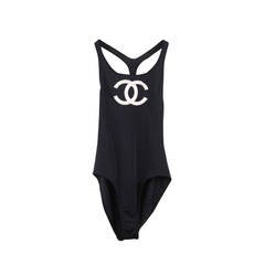 black and white one piece swimming suit chanel