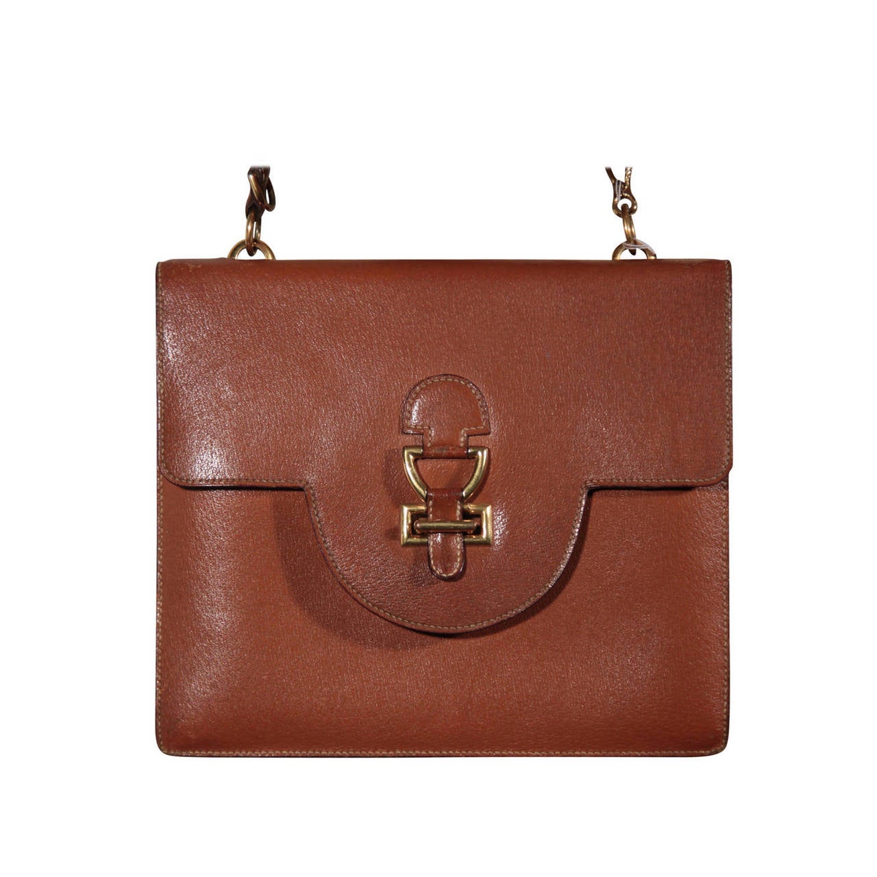 HERMES PARIS Vintage 1960s Tan Leather FLAP SHOULDER BAG Handbag PURSE For Sale at 1stdibs