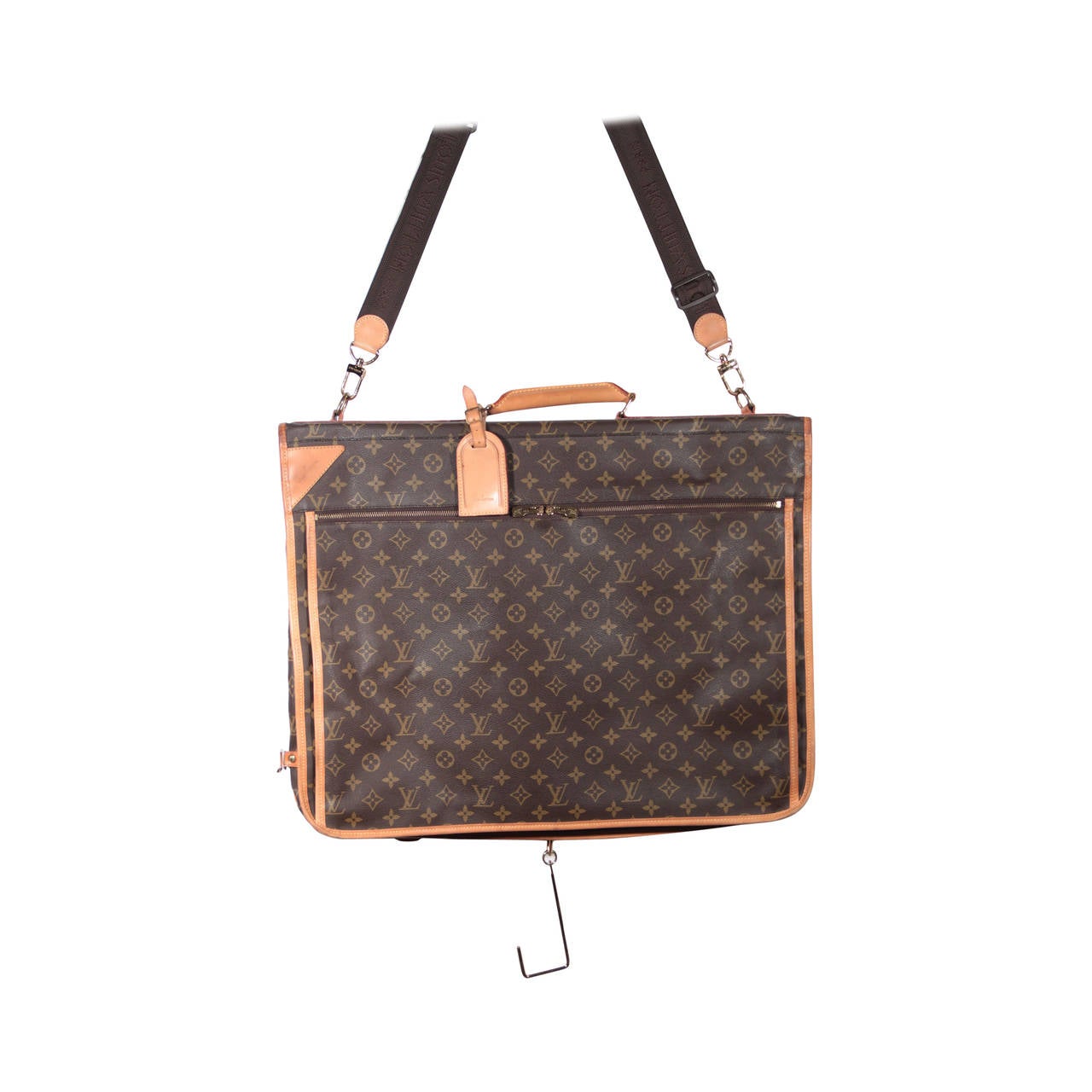 LOUIS VUITTON Monogram Canvas GARMENT CARRIER BAG Travel Suit Cover 2 HANGERS For Sale at 1stdibs