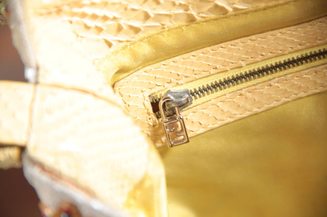 FENDI Beaded Linen Canvas & Snakeskin MAMA BAG Shoulder Bag w/ BOX RARE 4