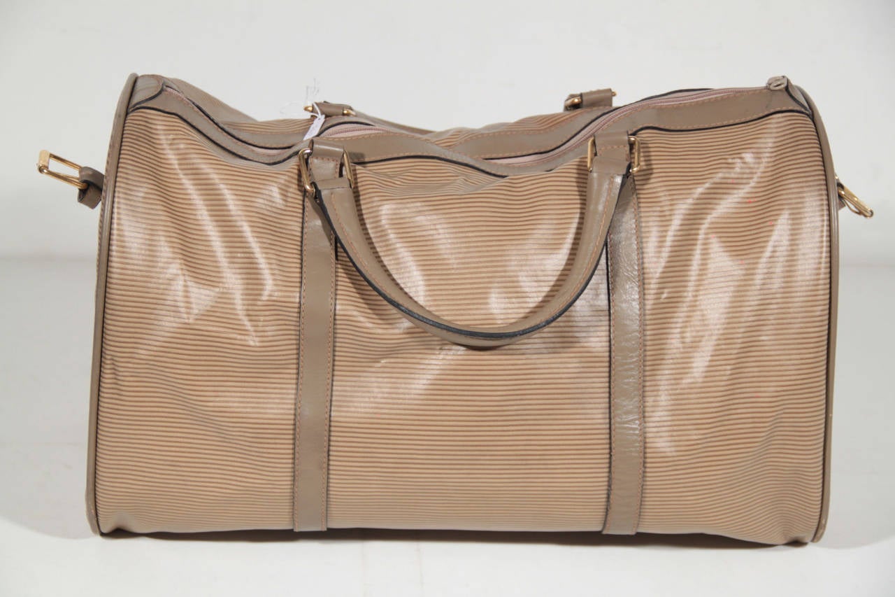 YVES SAINT LAURENT Tan Striped Vinyl Canvas WEEKENDER Overnight ...  