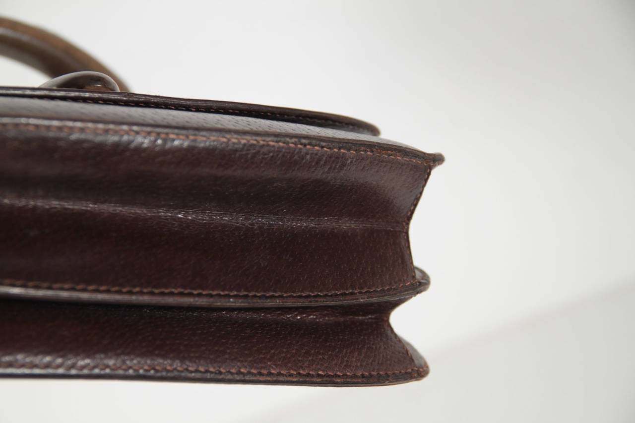 GUCCI VINTAGE 60s Brown Leather HANDBAG Top WOOD Handle Bag WOOD RARE AS at 1stdibs