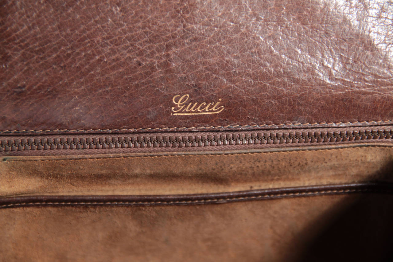GUCCI VINTAGE 60s Brown Leather HANDBAG Top WOOD Handle Bag WOOD RARE AS 2