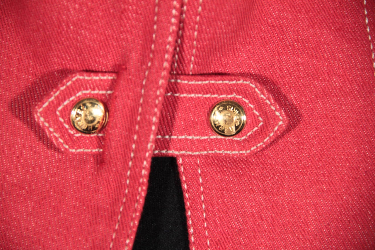 HERMES PARIS Red Denim HORSESHOE VEST Gilet WAISTCOAT Size 38 FR RARE