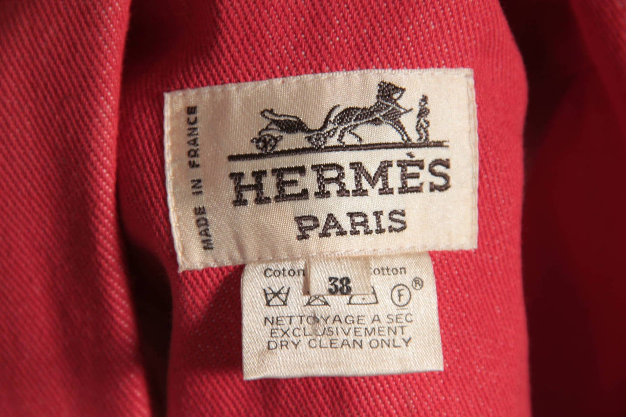 Women's HERMES PARIS Red Denim HORSESHOE VEST Gilet WAISTCOAT Size 38 FR RARE