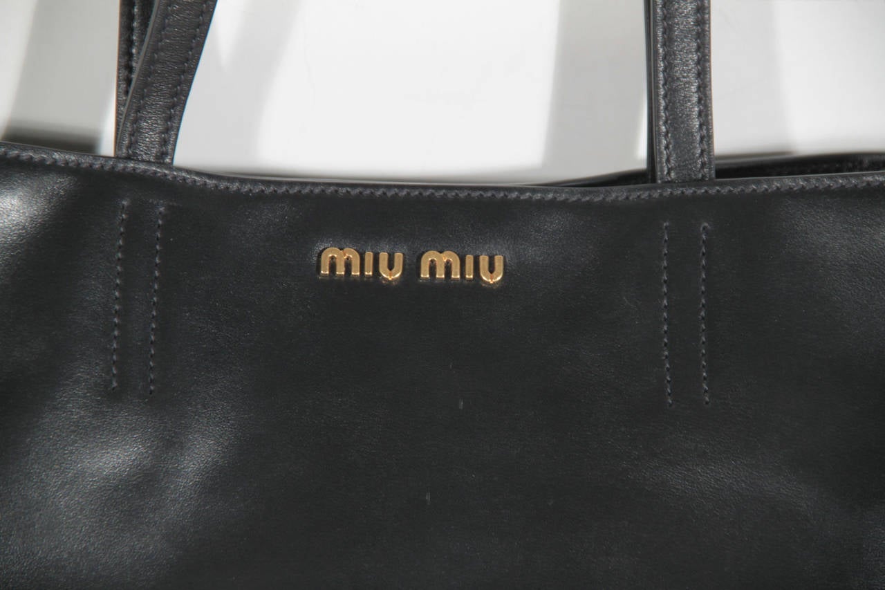 MIU MIU PRADA Black SOFT CALF Leather SHOPPING BAG Tote HANDBAG R1914S In Excellent Condition In Rome, Rome