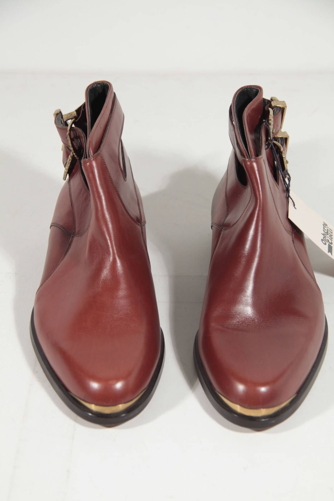GIANNI VERSACE Italian Brown Leather MEN ANKLE BOOTS Shoes Sz 7 1/2 In Excellent Condition In Rome, Rome