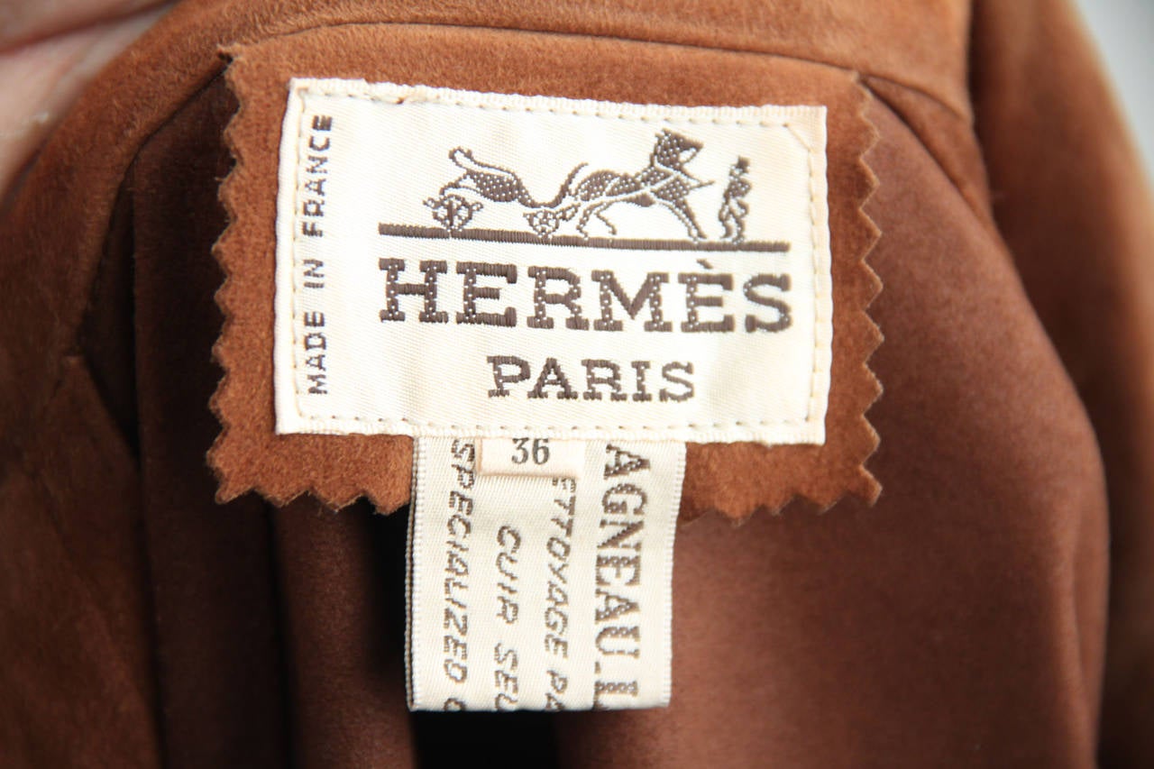 HERMES PARIS Vintage Tan Suede Lambskin WRAP JACKET Cropped Lenght Sz 36 FR 2