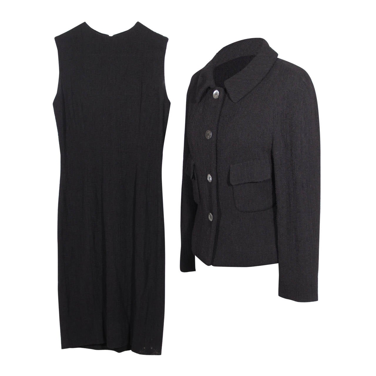 GUCCI Italian Black Nylon & Wool SHIFT DRESS & BLAZER Dress Suit SIZE 42 IT