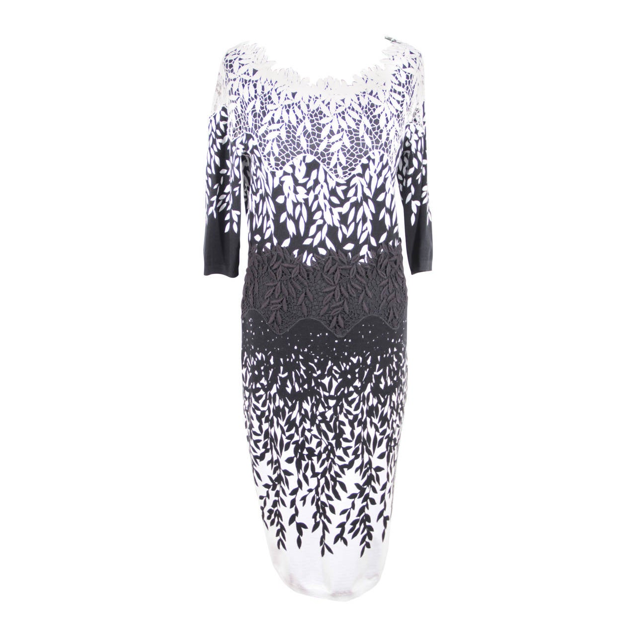 BLUMARINE Black & White SHEATH DRESS 3/4 Sleeves w/ LACE Inserts SIZE 44 IT