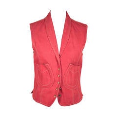 HERMES PARIS Red Denim HORSESHOE VEST Gilet WAISTCOAT Size 38 FR RARE